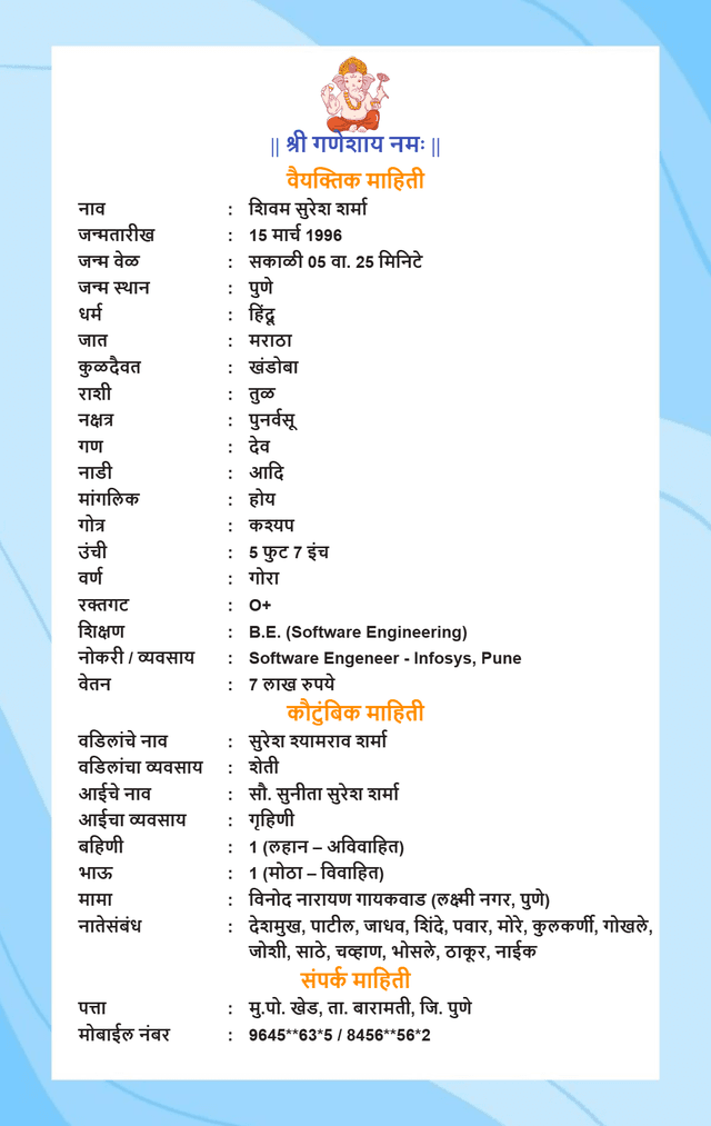 Modern Marriage Biodata Template Preview - Free Maker